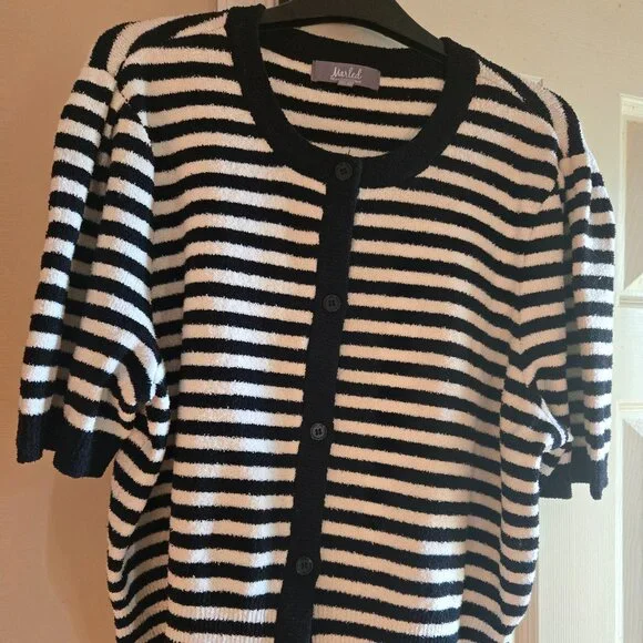 XL Marled black/white stripe cardigan, new without tags - Picture 1 of 4